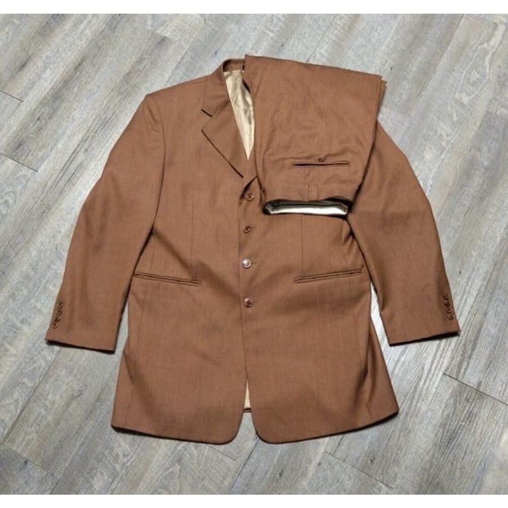 Stacy Adams 2 Pc Suit Mens 42 R Pants Size 35x33 R Brown Poly/rayon Blend